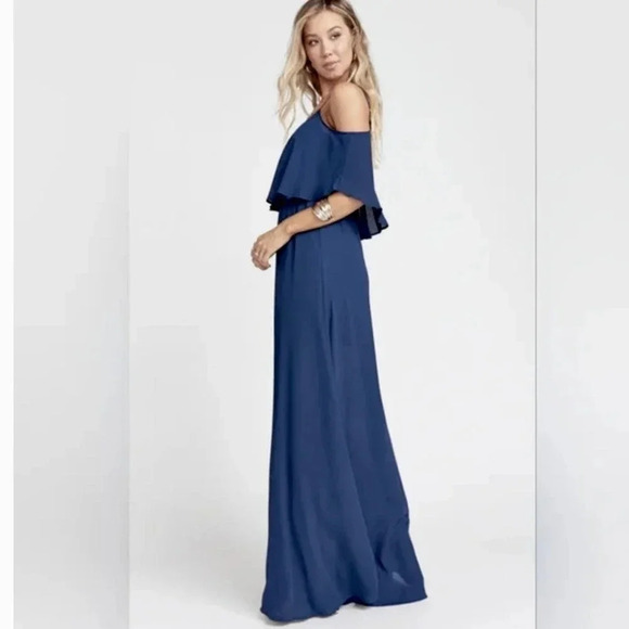 Show Me Your Mumu Caitlin Ruffle Maxi Dress in Rich Navy Crisp Blue Size XS - Picture 2 of 10